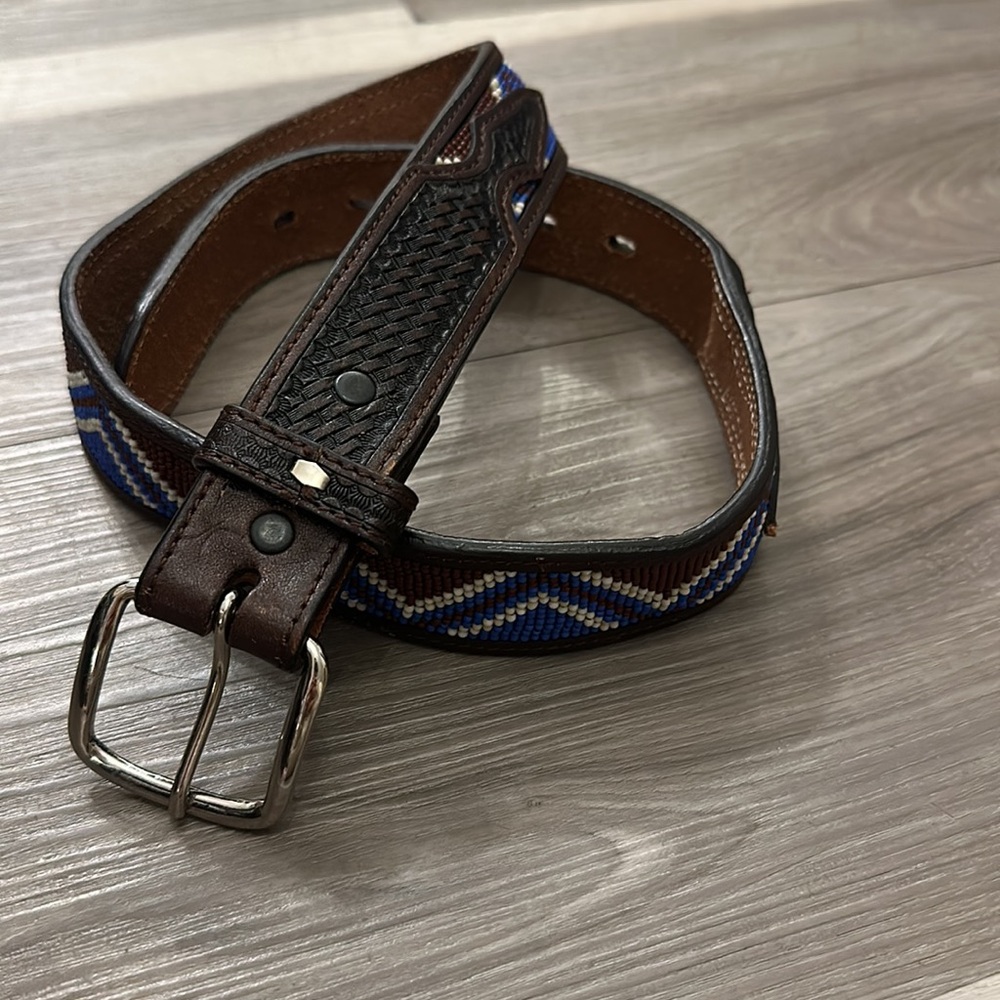 Ranger Dark Brown Beaded Leather Western Belt
